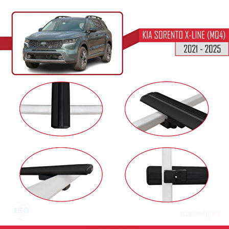 Kia Sorento 4 (MQ4) X-Line 2021 ve Sonrası ile Uyumlu BASIC Model Ara Atkı Tavan Barı Siyah 2 Adet