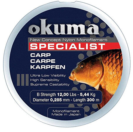 Okuma Carp 300 mt 28,00 lb 12,73 kg 0,43 mm Camou Misina