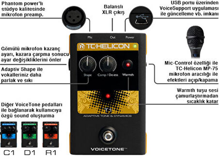 TC-Helicon VoiceTone Single T1 Vokal Pedalı