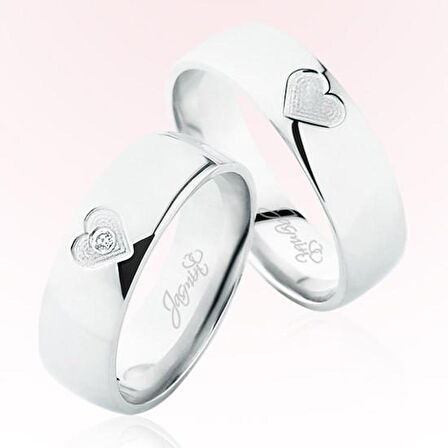 Kalp Desenli Beyaz Altın Alyans 5707