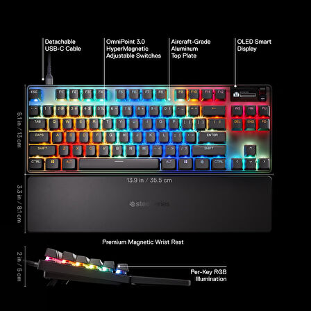 SteelSeries Apex Pro TKL Gen 3 OmniPoint 3.0 HiperManyetik Switch RGB Mekanik Kablolu Oyuncu Klavyesi (UK)