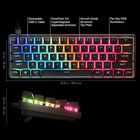 SteelSeries Apex Pro Mini Gen 3 OmniPoint 3.0 HiperManyetik Switch RGB Mekanik Kablolu Oyuncu Klavyesi (UK)