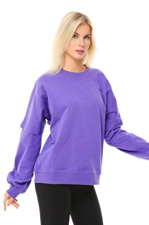 defy's Kadın Oversize Sweat Kol Detaylı Mor