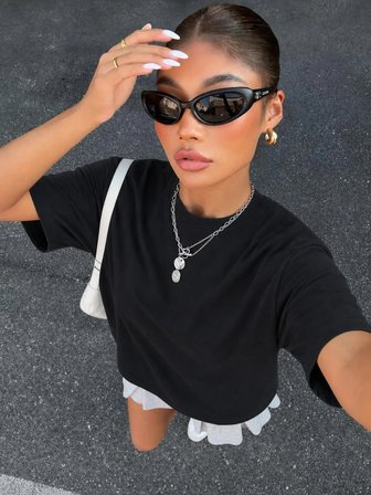 %100 Pamuk Oversize Kalıp Bisiklet Yaka T-shirt / Tişört