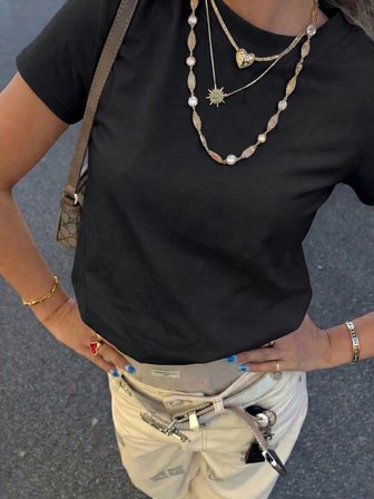 %100 Pamuk Oversize Kalıp Bisiklet Yaka T-shirt / Tişört