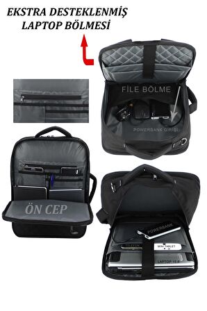 Case Club Unisex Laptop Sırt El Ve Omuz Çantası 15,6'' inç Usb Aparatlı Omuz Askılı Su Geçirmez Kumaş