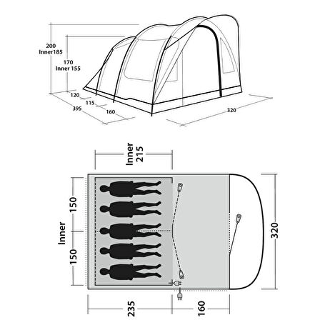 Outwell Sky 5 Blackroom 13 M² - 5 Kişilik Yüksek Aile Çadırı
