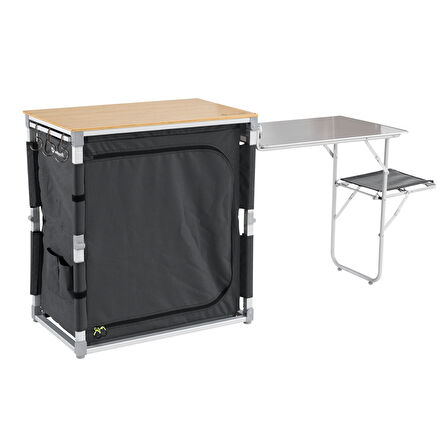 Outwell Padres Storage Unit w. Side Table Bambu Portatif Kamp Mutfağı