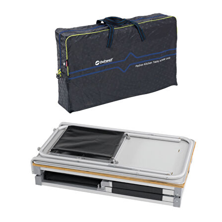 Outwell Padres Storage Unit w. Side Table Bambu Portatif Kamp Mutfağı