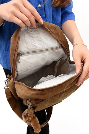 Unisex Su Geçirmez Çok Gözlü Taba Renk Çapraz Askılı Göğüs ve Sırt Çantası