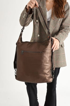 Yıkanmış Deri Hem Sırt Hem Omuz Çantası Bronz (Model: 571-9-10A)