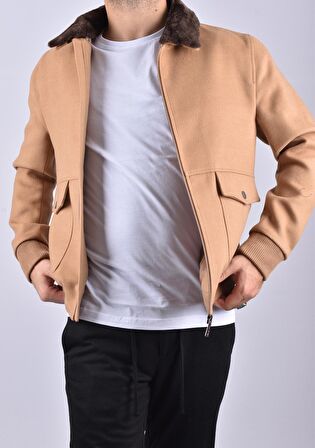 71128  YAKA KÜRKLÜ MONT/CAMEL/XL