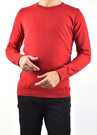 R22920 TRİKO BİSİKLET YAKA KAZAK /KIRMIZI/2XL