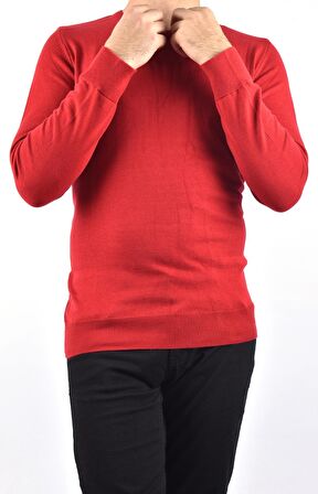 R22920 TRİKO BİSİKLET YAKA KAZAK /KIRMIZI/2XL