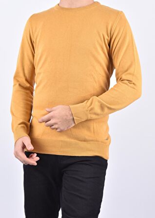 R22920 TRİKO BİSİKLET YAKA KAZAK /HARDAL/M