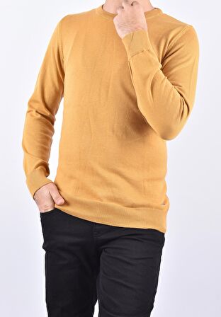 R22920 TRİKO BİSİKLET YAKA KAZAK /HARDAL/M
