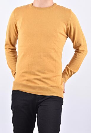 R22920 TRİKO BİSİKLET YAKA KAZAK /HARDAL/M