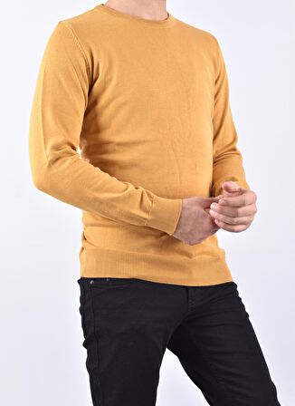R22920 TRİKO BİSİKLET YAKA KAZAK /HARDAL/M
