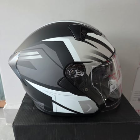 ÇENESİZ KASK JK528-1 MGE VİZÖRLÜ MAT SİYAH GÜMÜŞ L
