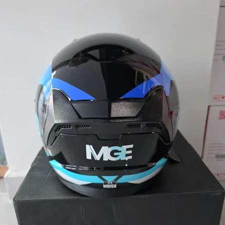 ÇENESİZ KASK JK528-1 MGE VİZÖRLÜ PARLAK SİYAH MAVİ L