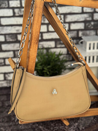 Ghattix Bej Suni Deri Askılı Günlük Kadın El Omuz Çantası