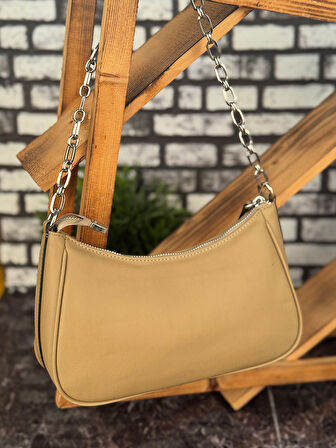 Ghattix Bej Suni Deri Askılı Günlük Kadın El Omuz Çantası