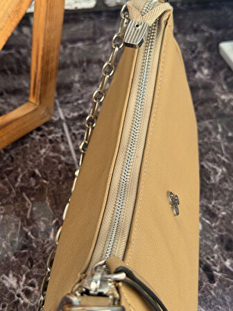 Ghattix Bej Suni Deri Askılı Günlük Kadın El Omuz Çantası