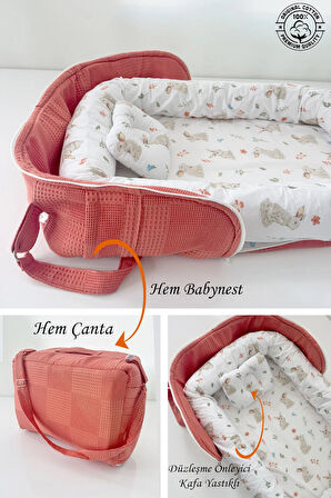 Nest Çantalı Babynest Taşınabilir Anne Yanı Waffle Pike Tavşan Babynest