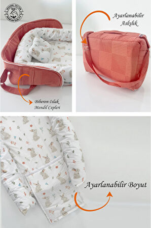 Nest Çantalı Babynest Taşınabilir Anne Yanı Waffle Pike Tavşan Babynest