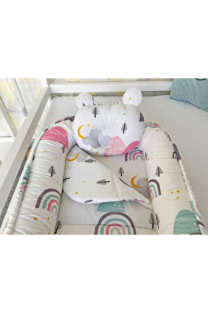 Gökkuşağı Desenli Babynest Lüx Ortopedik Anne Yanı Yatak