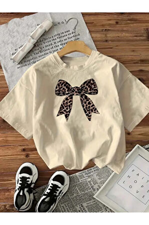 Unisex Leopar Desenli Kurdele Özel Tasarım Ön Baskılı Tasarım Tshirt