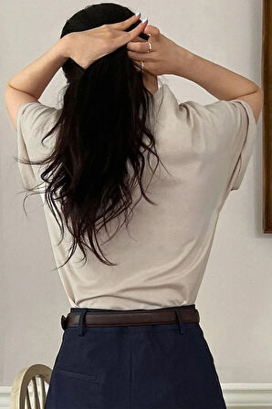 Kadın Bej Classical Ön Baskılı Oversize T-shirt