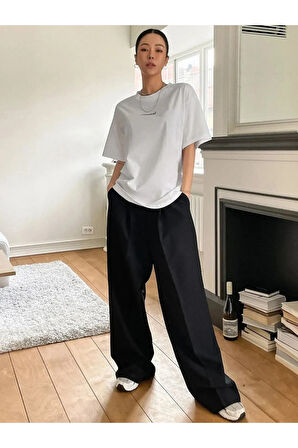 Kadın Beyaz Classical Ön Baskılı Oversize T-shirt