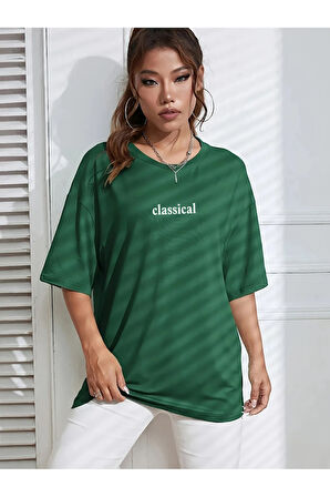 Kadın Yeşil Classical Ön Baskılı Oversize T-shirt