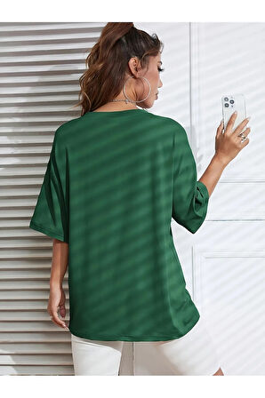Kadın Yeşil Classical Ön Baskılı Oversize T-shirt