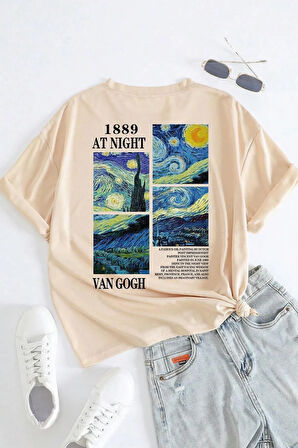 Unisex Van Gogh Yıldızlı Gece Sırt Baskılı Oversize T-shirt