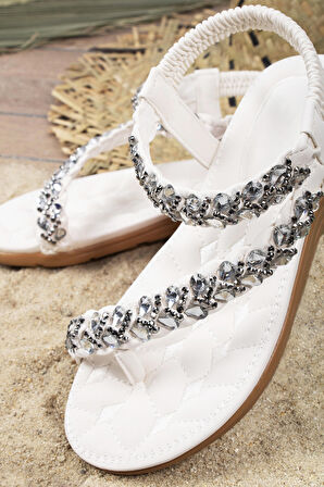 Khayt Beauty Anatomik Parmak Arası Taşlı Günlük Kadın Sandalet