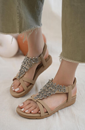 Khayt Maria Anatomik Fashion Taşlı Günlük Kadın Sandalet