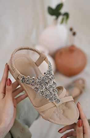 Khayt Maria Anatomik Fashion Taşlı Günlük Kadın Sandalet