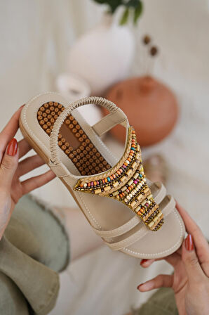 Khayt Rebeca Anatomik Fashion Taşlı Günlük Kadın Sandalet