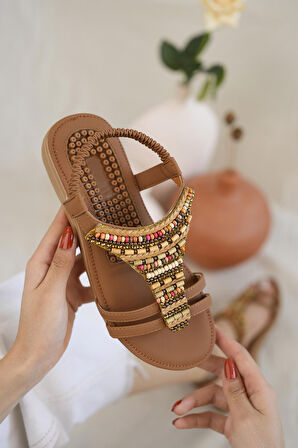 Khayt Rebeca Anatomik Fashion Taşlı Günlük Kadın Sandalet
