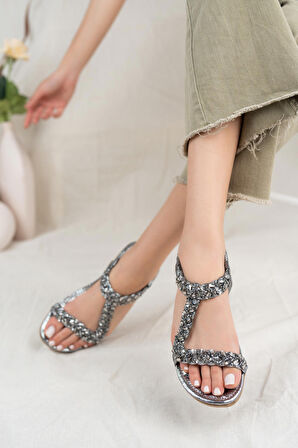 Khayt Bety Anatomik Fashion Taşlı Günlük Kadın Sandalet