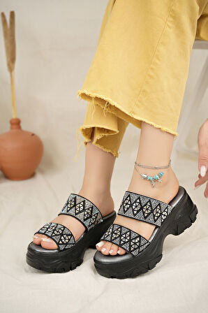 Khayt Liz Anatomik Ortopedik Taşlı Günlük Kadın Terlik