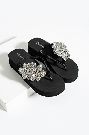 Khayt Anna Platform Topuk Taşlı Kadın Parmak Arası Terlik