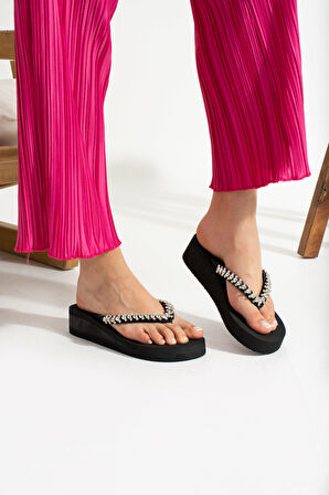 Khayt April Platform Gümüş Taşlı Kadın Parmak Arası Terlik