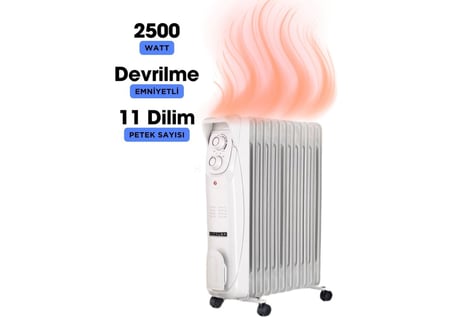 SÜSLER 11 Dilim Yağlı Radyatör SR-5711 2500 Watt Ayarlanabilir Sıcaklık Özellikli İç Mekan Kullanımı