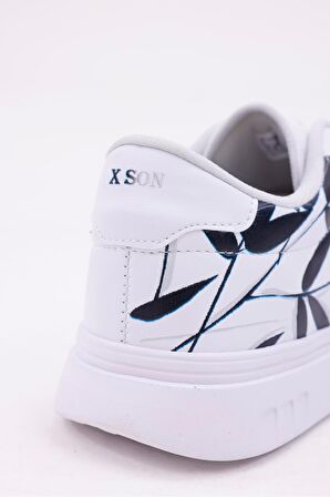 Dijital Baskı Unisex Beyaz - Siyah Dal Desenli Ayakkabı