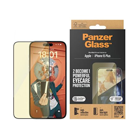 PanzerGlass Eyecare Screen Protection iPhone 15 Plus | Ultra Geniş Fit ve Kolay Hizalama Kit