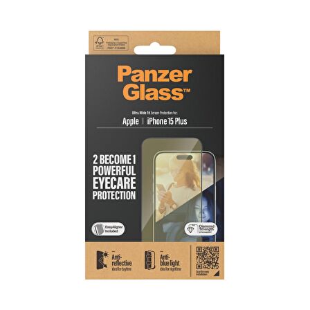 PanzerGlass Eyecare Screen Protection iPhone 15 Plus | Ultra Geniş Fit ve Kolay Hizalama Kit