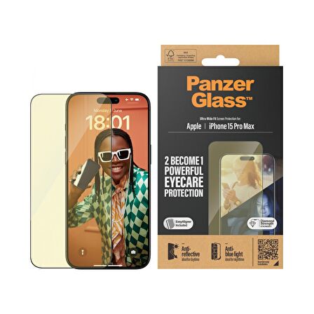 PanzerGlass Eyecare Screen Protection iPhone 15 Pro Max | Ultra Geniş Fit